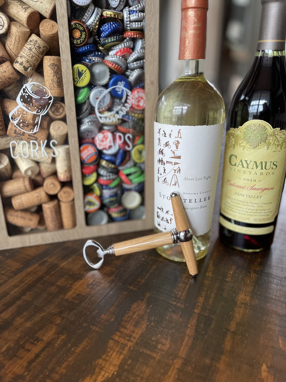 Handmade Wood Corkscrew and Bottle Opener Combo
