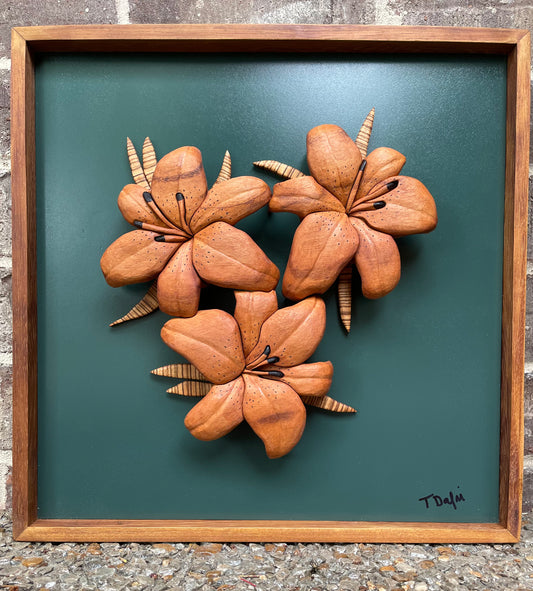 “Tigers in Bloom” Wood Art