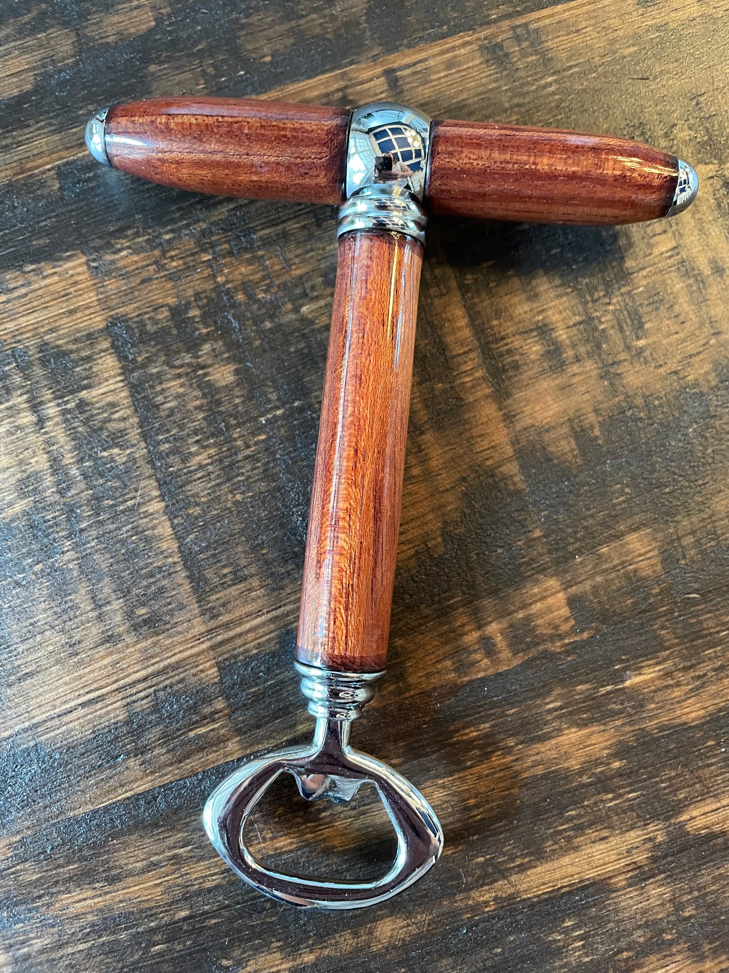 Handmade Wood Corkscrew and Bottle Opener Combo